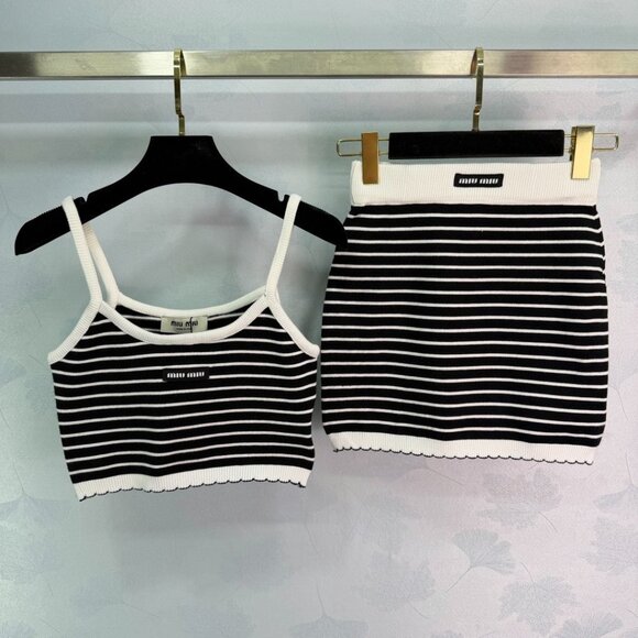 Women's MiuMiu New Striped Knit Set - Camisole & Mini Skirt